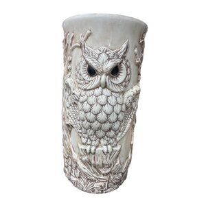 Studio Hand made 1VTG glazed ceramic owl planter umbrella stand 17'X9" SKU 9693